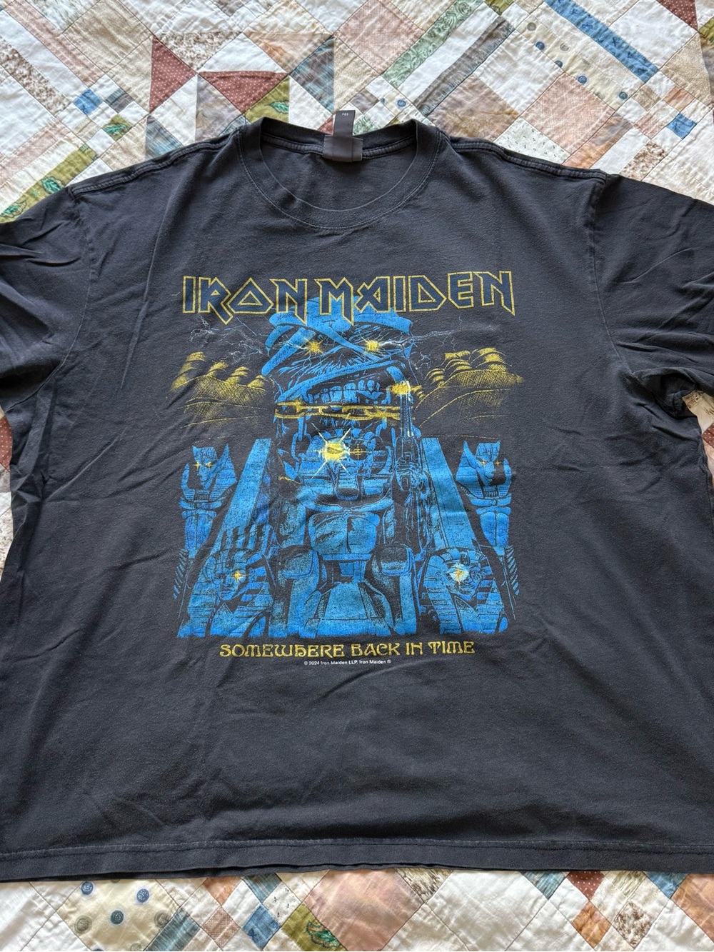 H&M Black Iron Maiden Graphic Tee with Blue and Yellow Print